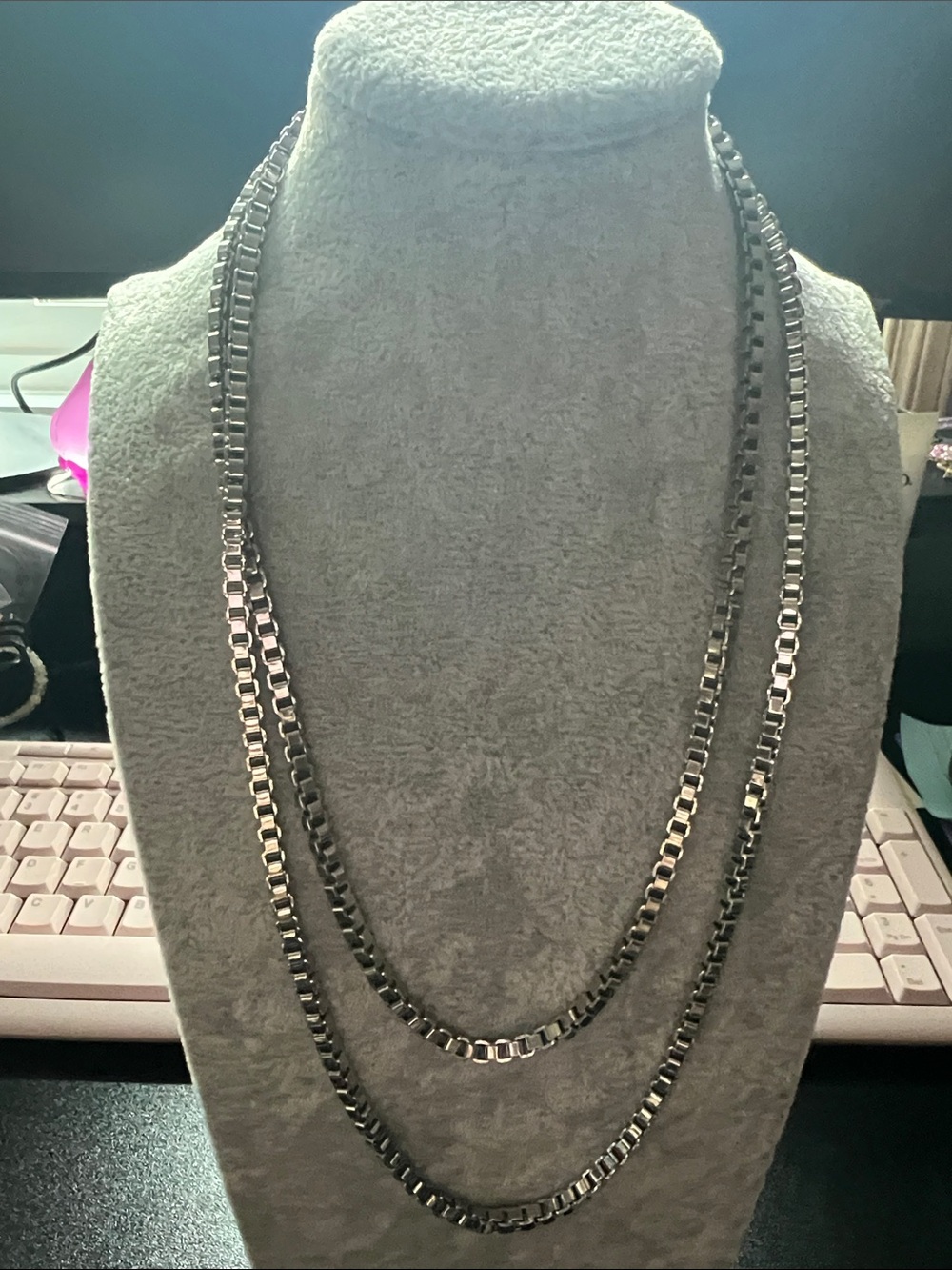 Silver Long Strand Chunky Box Chain Necklace